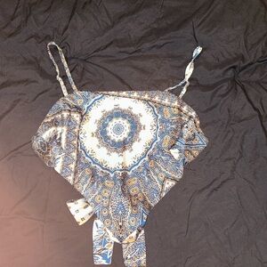 SHEIN Blue and White Paisley Crop Top